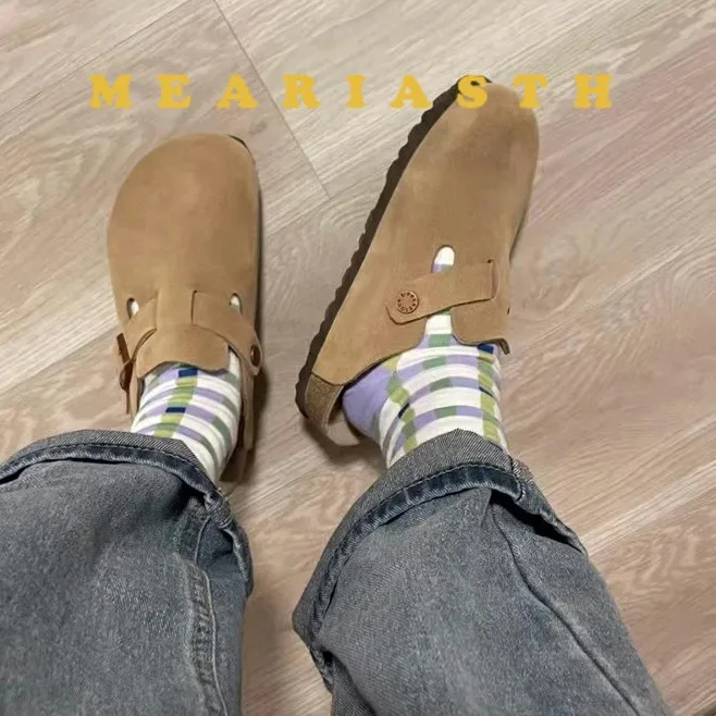 قباقيب عصرية من Crestar للنساء والرجال Dupes للجنسين من جلد الغزال من الفلين صنادل منزلية مع دعم قوس أحذية بطاطس جلدية أنيقة