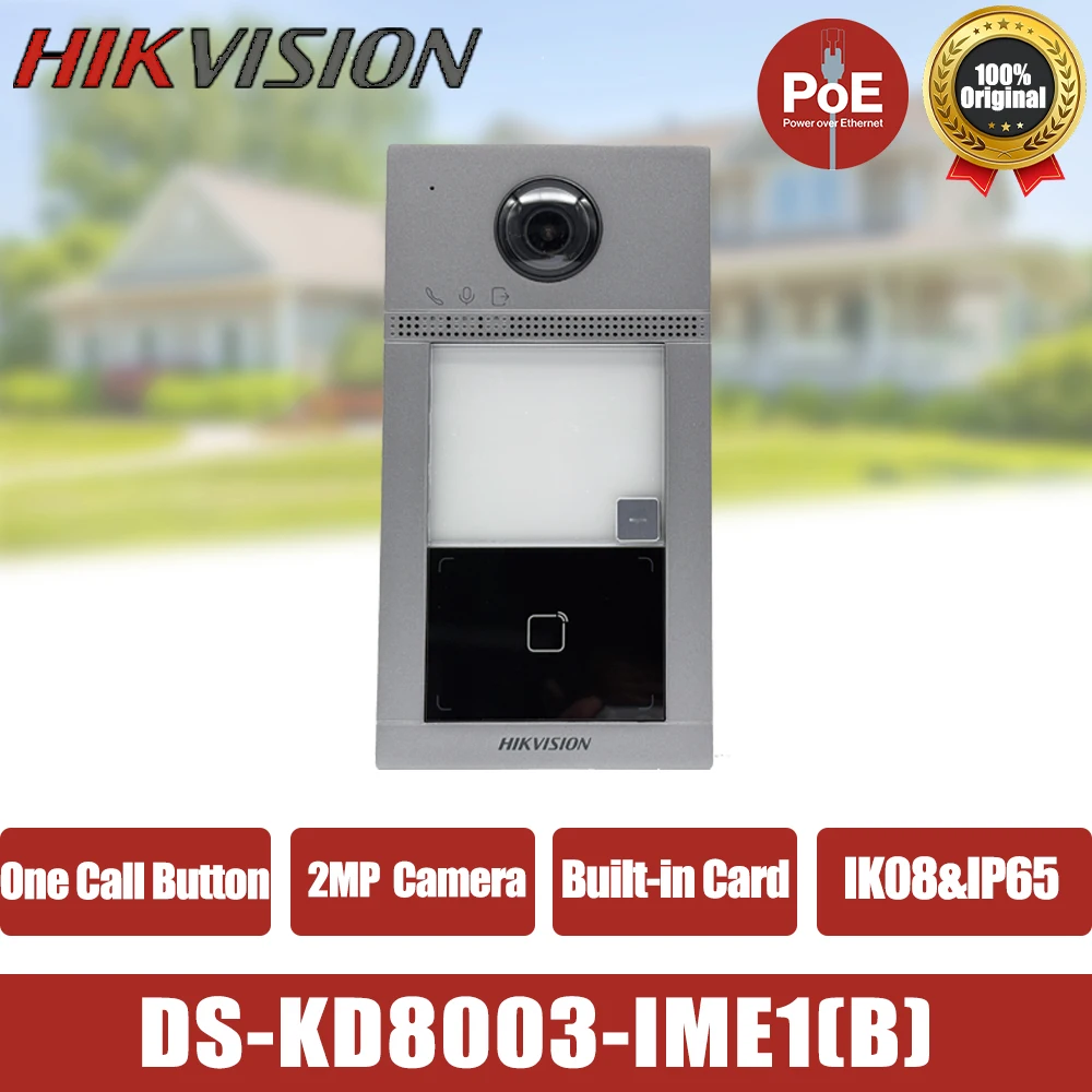 Hikvision Cámara de 2MP Videoportero Estación de puerta de villa Lector de tarjetas incorporado Conversación bidireccional PoE IK08 y IP65 DS-KV8113-WME1(C)