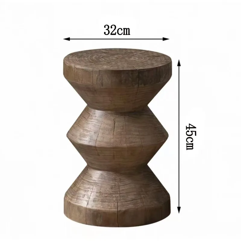 Solid Wood Stump Side Table Rustic Distressed Low Stool Hotel Display Pedestal Farmhouse Decor Guesthouse Bedroom Living Room
