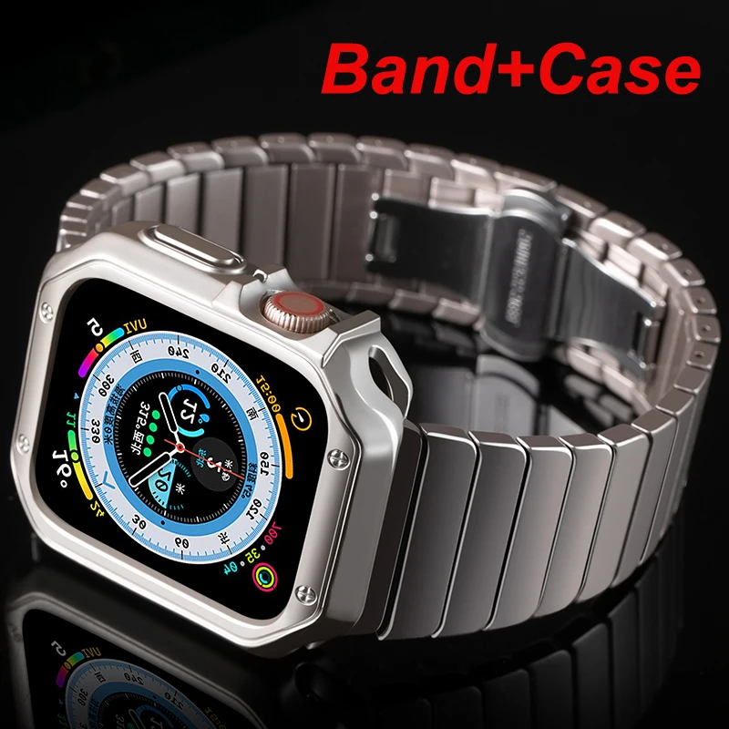 Band+Case For Apple Watch Band Ultra 2 49mm Strap Metal Bracelet Link Correa For Apple Watch 9 8 7 45mm 44mm 42mm 38mm 40mm 41mm