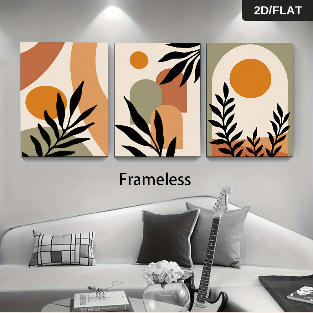 1 set of modern minimalist living room triple decoration paintings, abstract geometry, plants, sofas, background walls, frameles