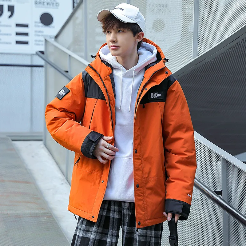

Thiened Hooded Cotton Jaet for Men Youthful Korean Sle Winter Coat Warm Anti-Cold Bla Outerwear Casual Loose Fit