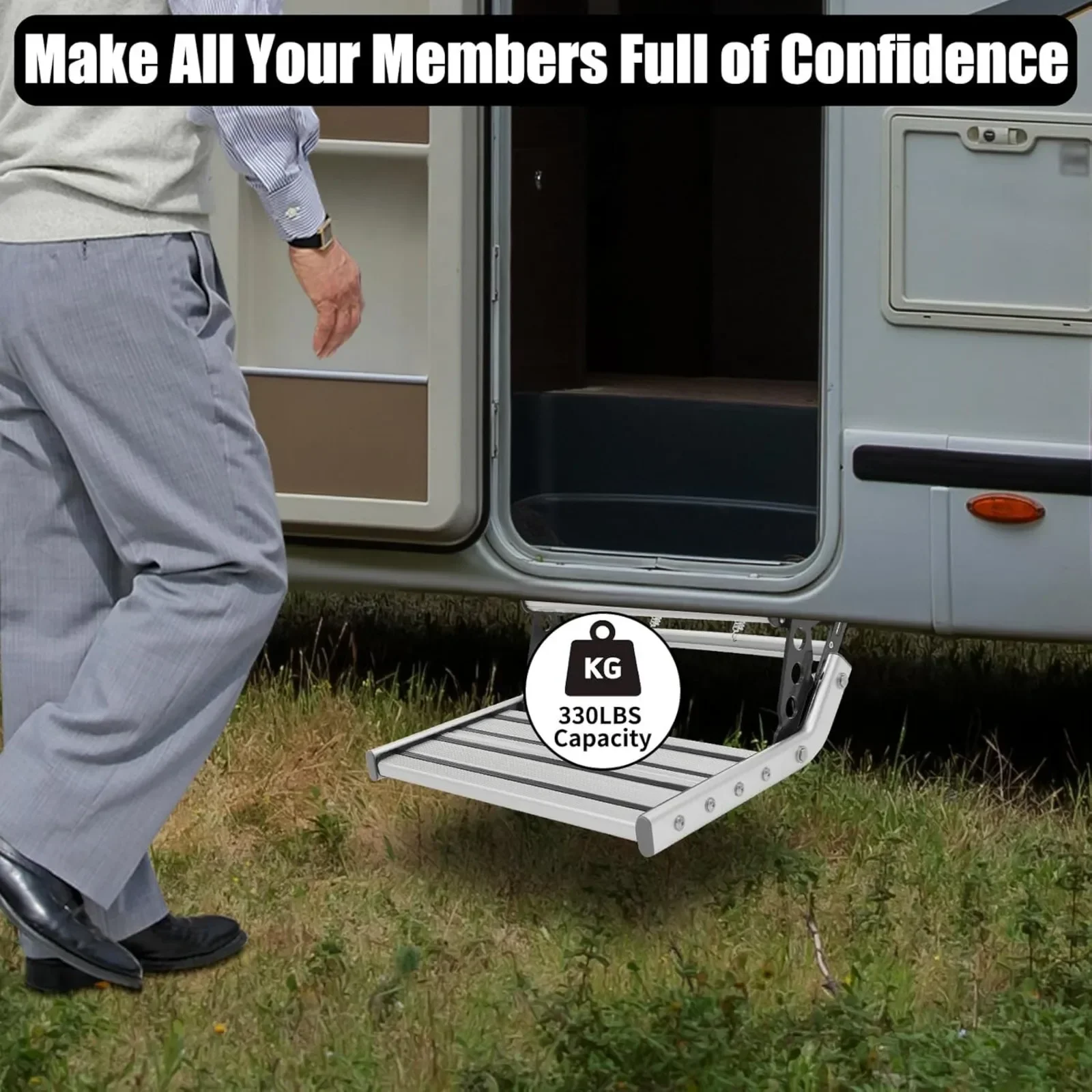 

Manual RV Step Assembly Manual Aluminum Alloy Folding Single Step W|LED Light Bar 330Lbs Capacity RV Steps for Campers, Caravans