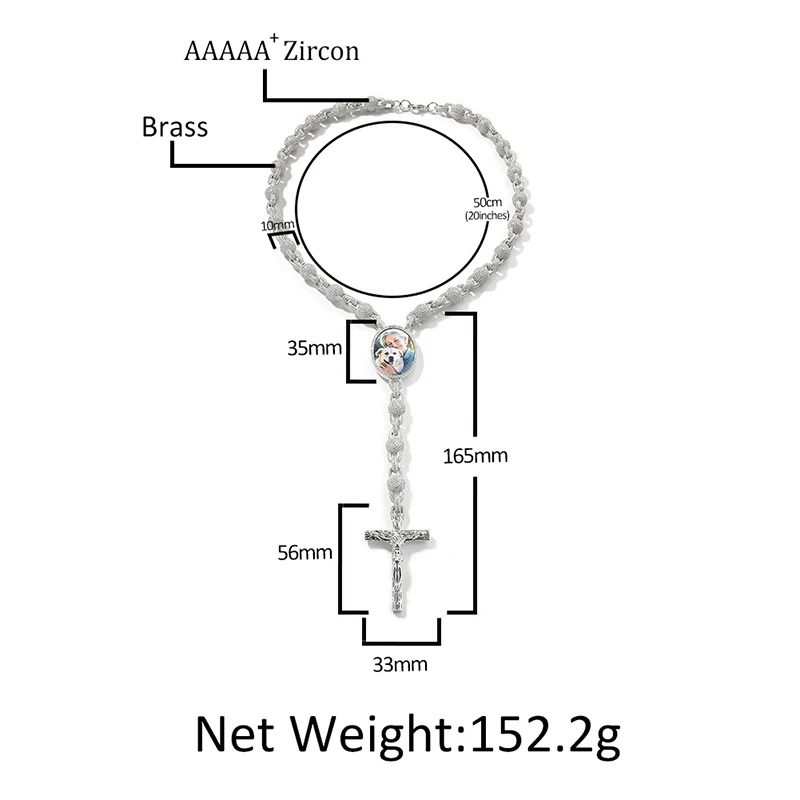 Hip Hop 5A+ CZ Stone Paved Bling Iced Out Custom Photos Beads INRI Crucifix Jesus Pendants Necklace for Men Rapper Jewelry Gifts