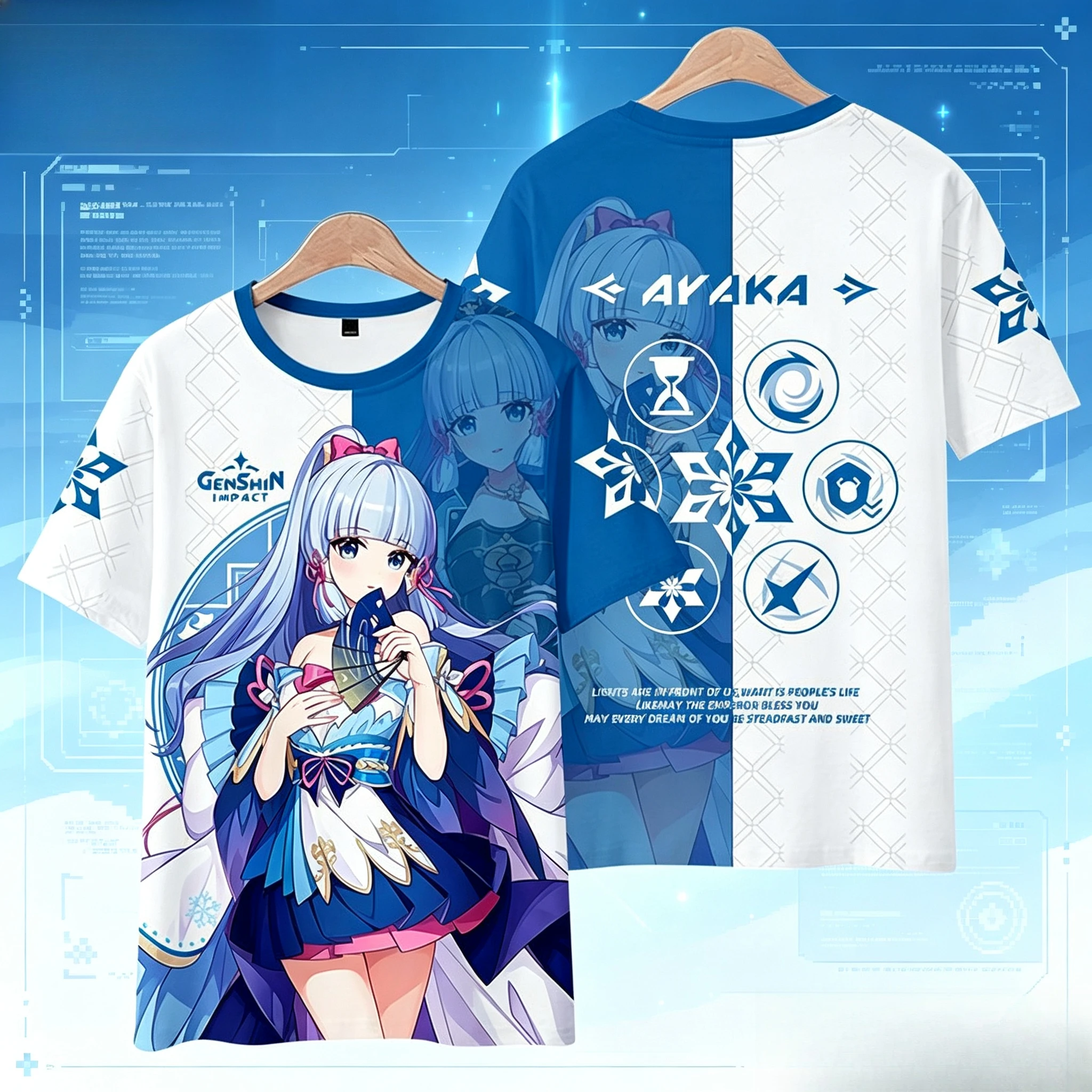 2026 Genshin Impact 3D T-shirt Clothes Kamisato Ayaka Top Game Summer Men's and Women's Short Sleeved T-shirts