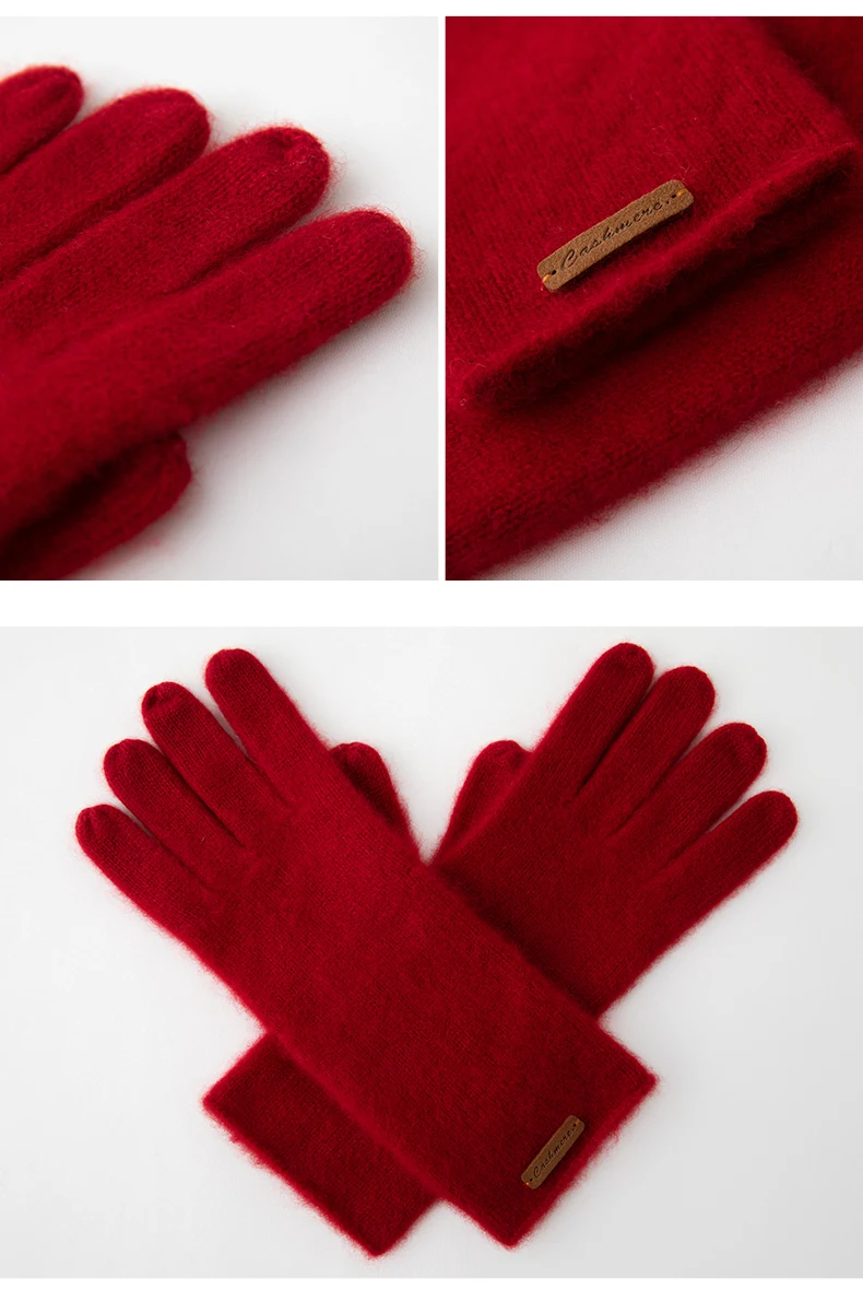 High-Quality Pure Cashmere Five-Finger Gloves Solid Color Long Warm Gloves For Men/Women Winter Outdoor Knitted Mittens Unisex