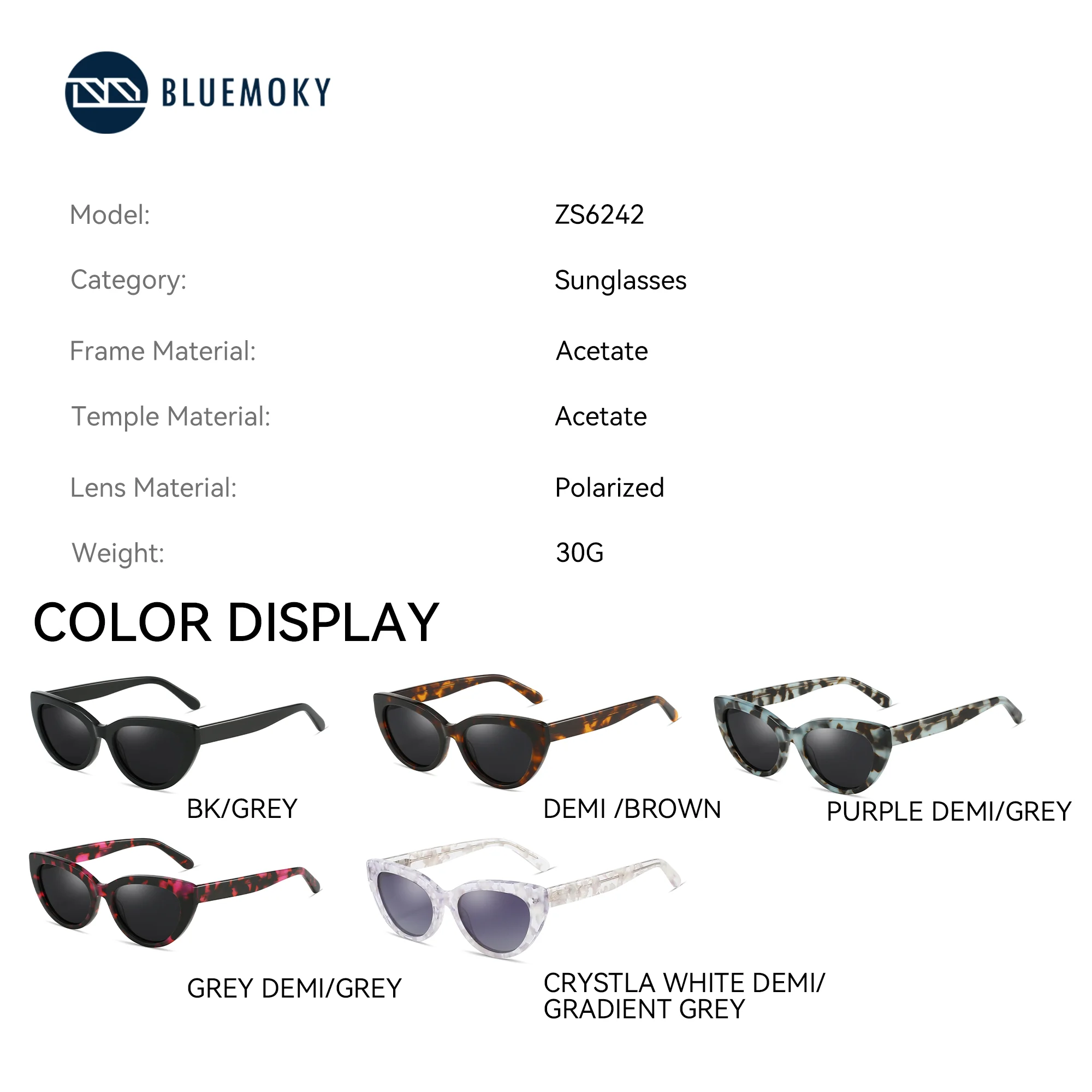 BLUEMOKY Fashion Cat Eye Shades Sunglasses Women Acetate Polarized UV400 Protection Trendy