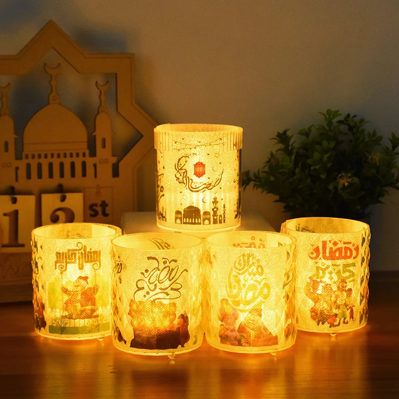 Eid Mubarak LED Candle Cup with Lights Ramadan Home Decoration Table Night Lamp Eid Al Adha Gifts Islamic Muslim Party Supplies