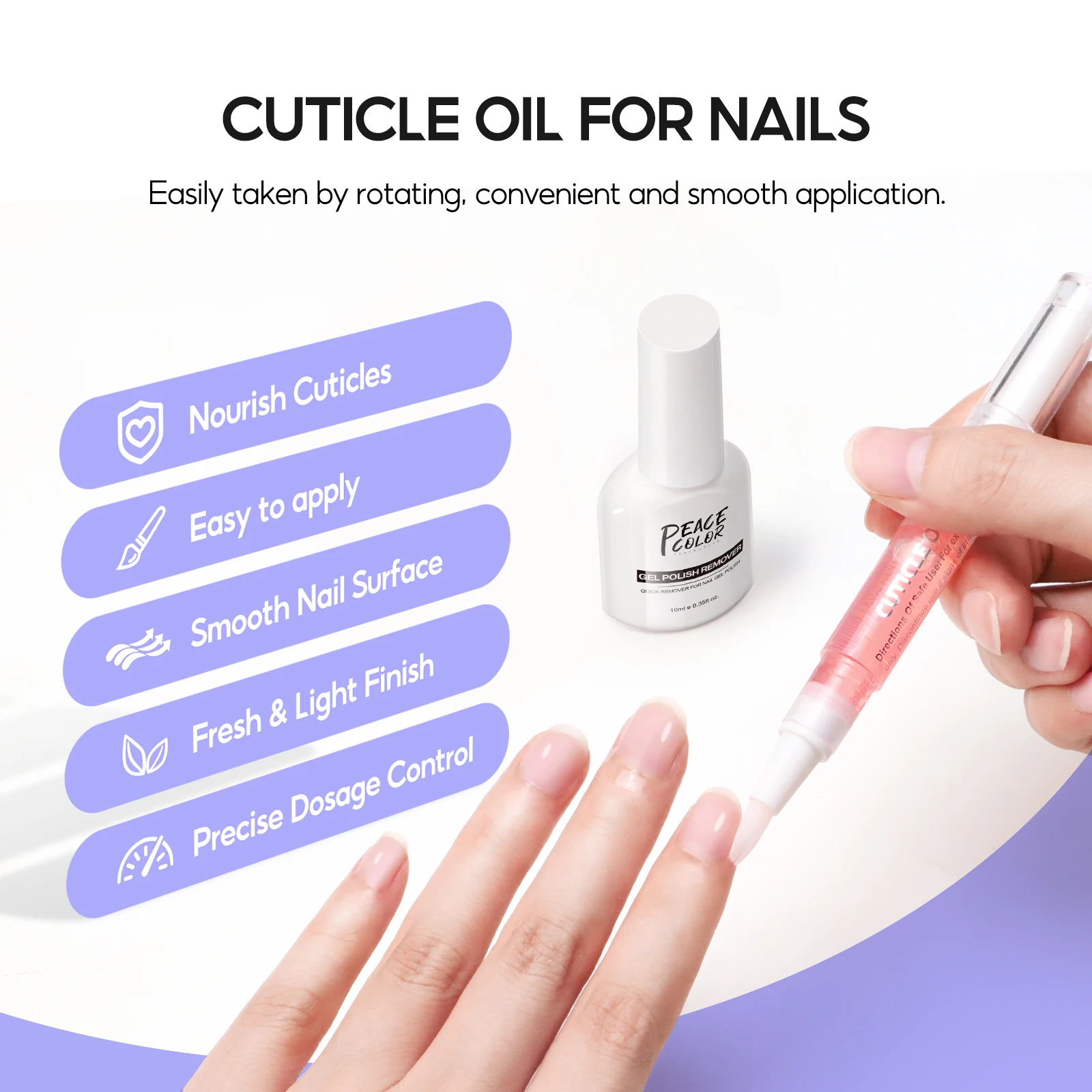 Peacecolor-Kit quitaesmalte de uñas en Gel, 10ML, 7 Uds., con aceite para cutículas, herramientas para uñas, botella de vidrio, regalo de manicura para el hogar para principiantes