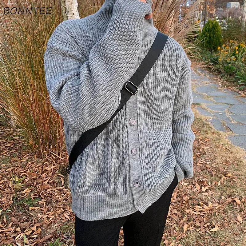 

Мужские кардиганы с воротником-стойкой, модная уличная одежда в Корейском стиле, винтажная трикотажная одежда, Y2k, вязаный уличный стиль, для ленивых, универсальный шик, Осень-зима
