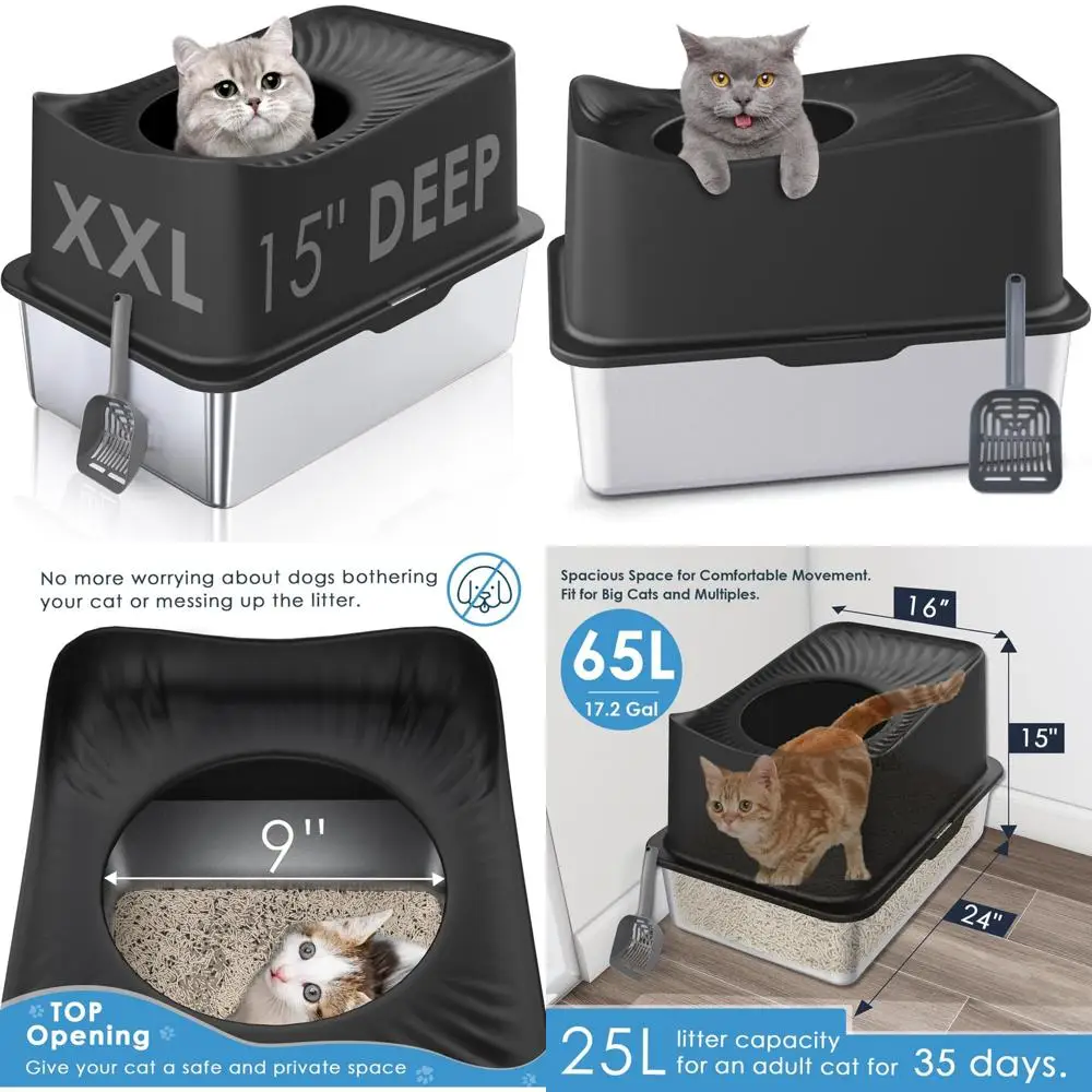 

Extra Large Stainless Steel Enclosed Cat Litter Box with Lid, Easy Clean XL Metal High-Sided Kitty Pan for Cats