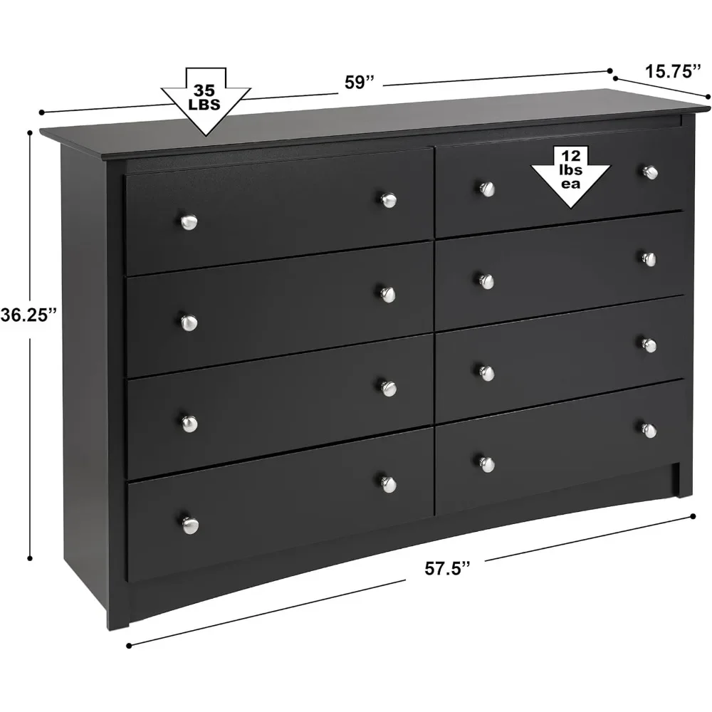 New Prepac Sonoma 8 Drawer Double Dresser for Bedroom, 15.75