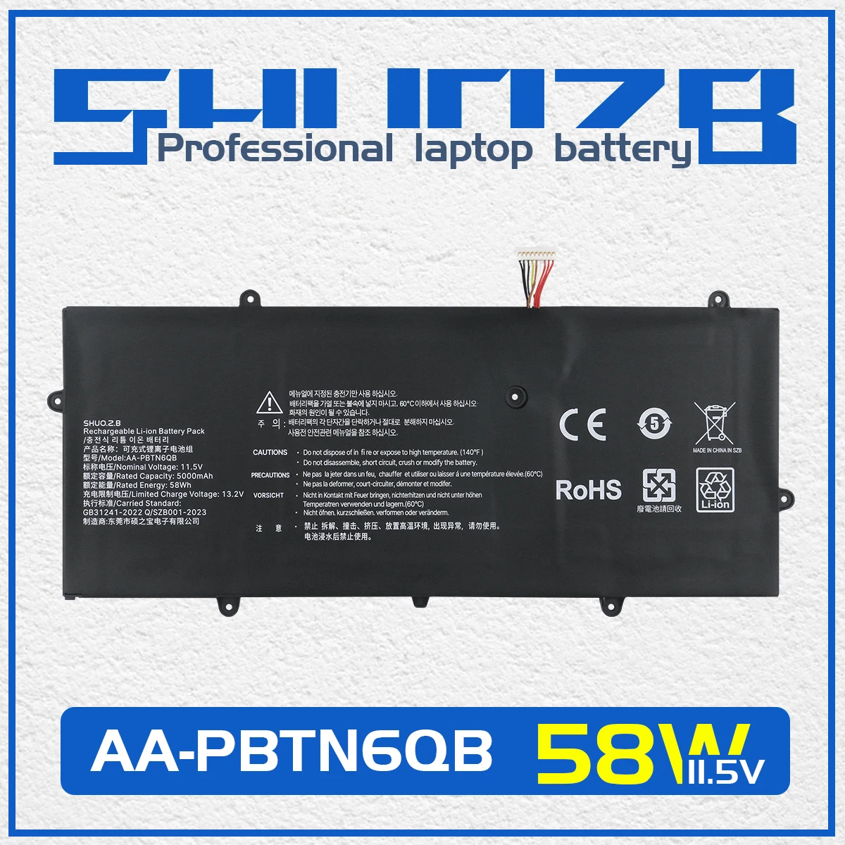 

SHUOZB AA-PBTN6QB Аккумулятор для ноутбука SAMSUNG NP900X5N NT900X5N-X78L NP900X5N-X01US L01US NP900X5N-K03 900X5N Series 11,5 В 58WH