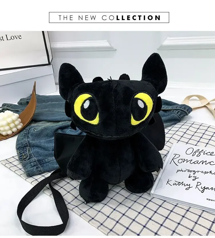 Cartoon Anime Cute Dragon Toothless Backbag Cosplay Black Toothless Cute Lady Plush Doll Bag Small Shoulder Doll Bag