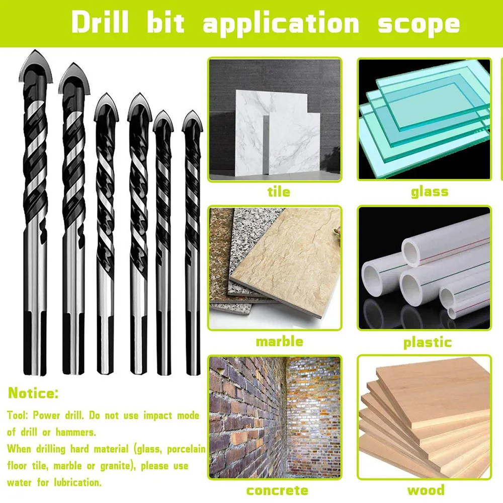 Juego de brocas múltiples para azulejos de cerámica, 6 uds., para azulejos, hormigón, ladrillo, vidrio, plástico y madera, punta de carburo de