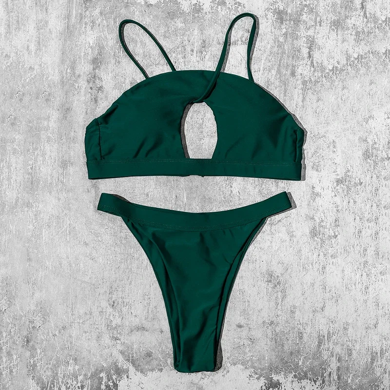

ZTVitality Sexy Bikinis Solid Green Bikini 2021 Hot Sale Padded Bra Hollow Out Low Waist Swimsuit Female Swimwear Women Biquini