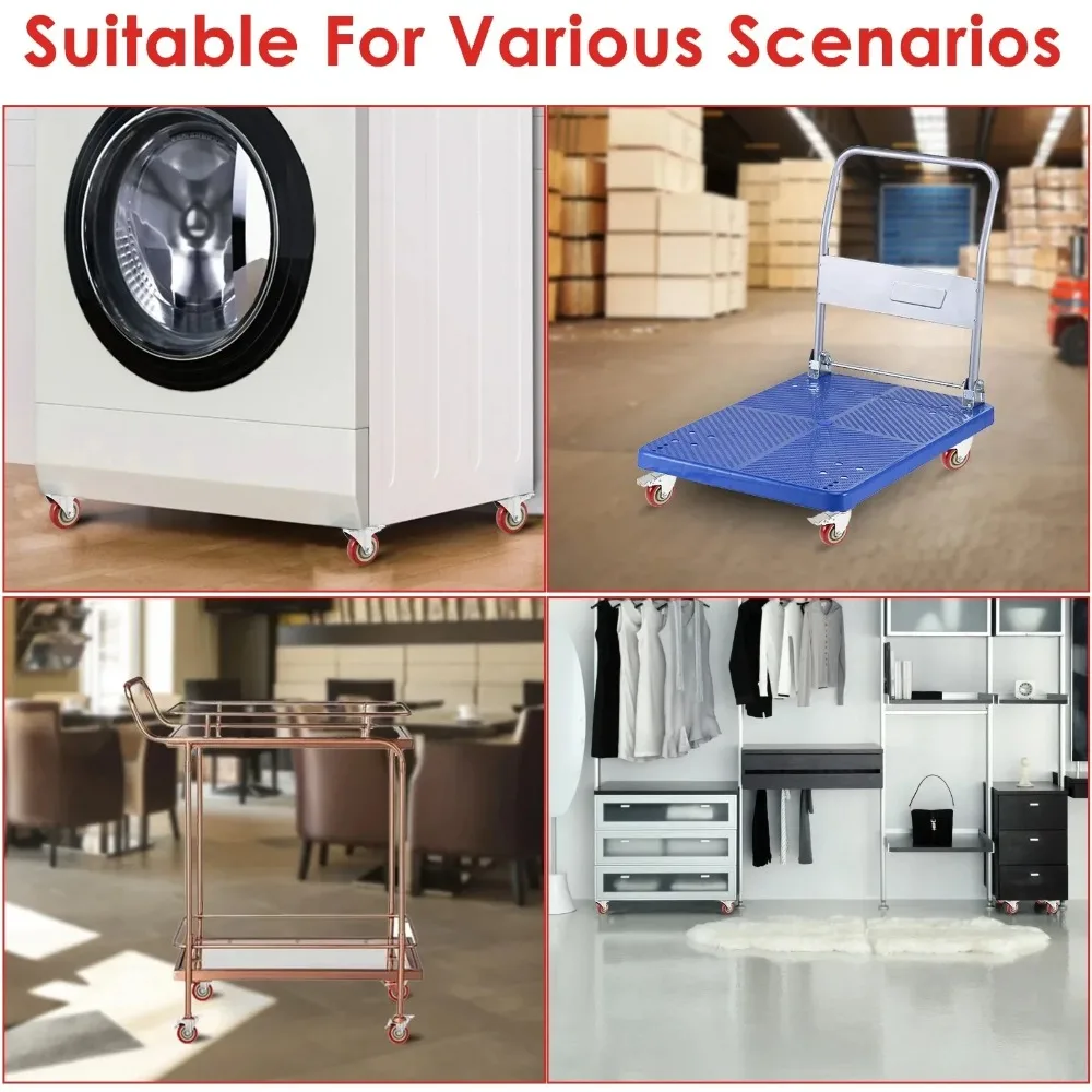 2/4 Pcs 3 inch Heavy-Duty Swivel Casters with Silent Brake - 360° Rotating Wheels for Furniture, Platform Carts & Home Use