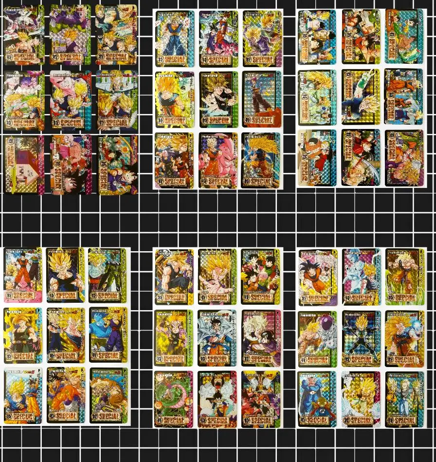 54Pcs/Set DIY Dragon Ball Z Grid Prism Holographic Flash Cards, Anime Collectible Trading Cards, Tabletop Game Gifts
