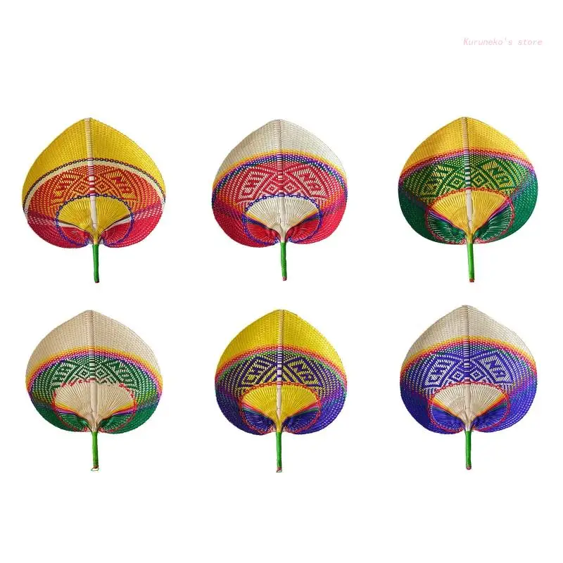 Bamboo Woven Fan Colorful Peach Heart Folk Peach-Shaped Decorative Gift HX6D