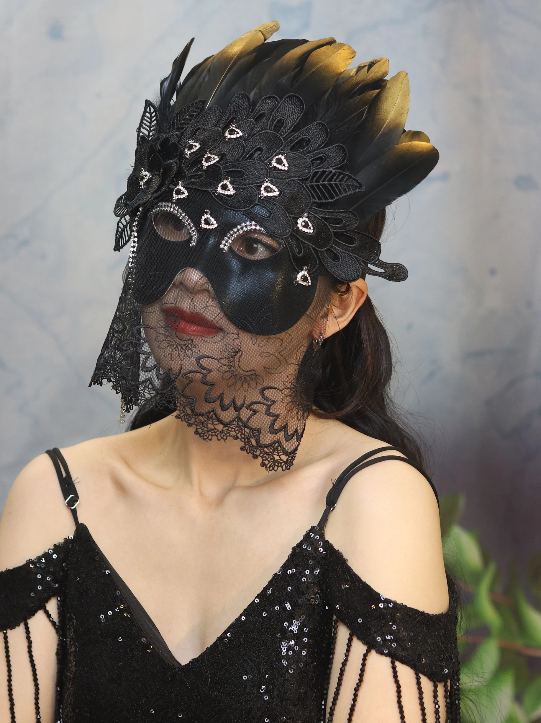 

Halloween Mask Stage Christmas Feather Black Exaggerated Party Gathering Men and Women
