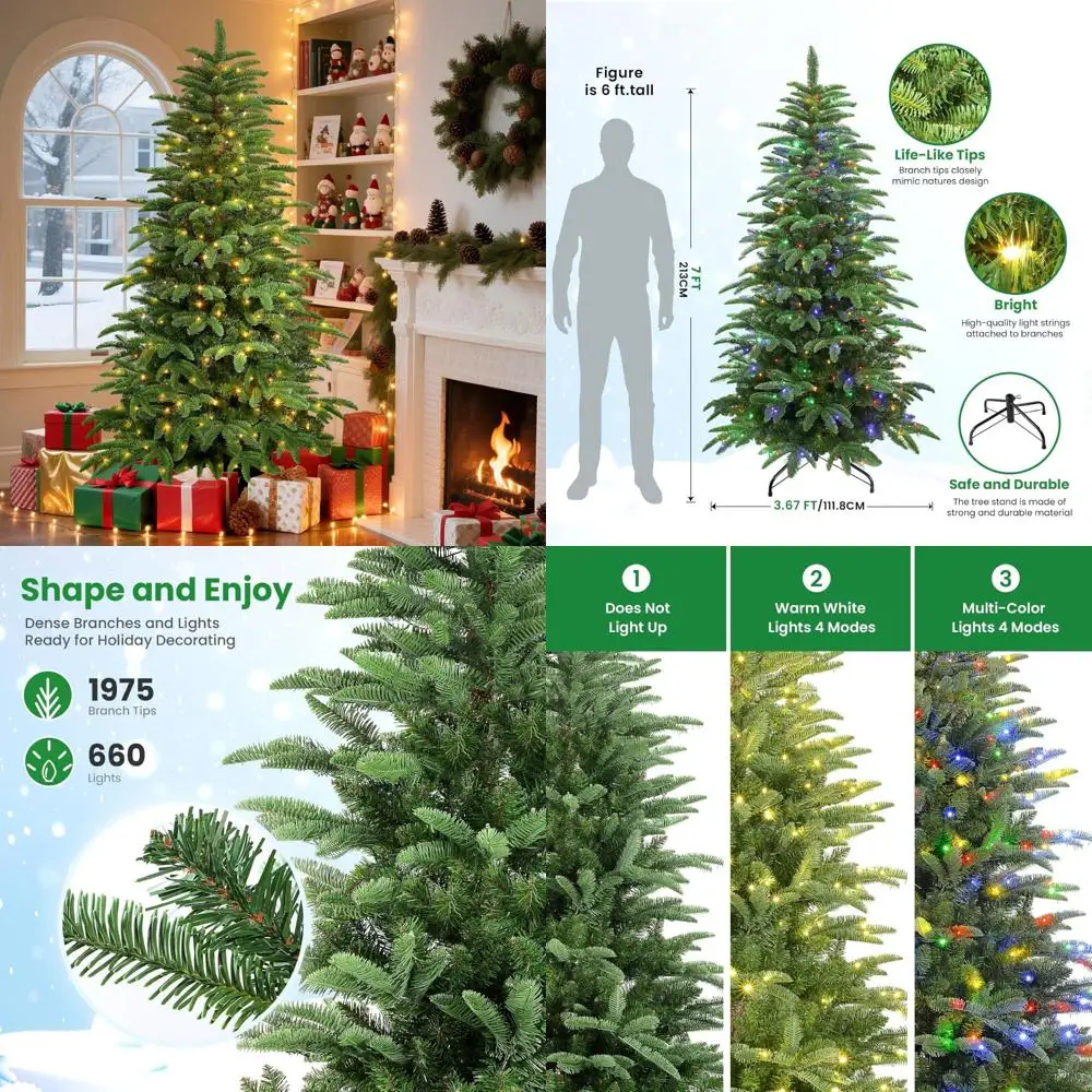 شجرة عيد الميلاد الاصطناعية المفصلية المطورة بطول 7 أقدام مع 430 أضواء متعددة الألوان RGB ونصائح 1171، وشملت جهاز التحكم عن بعد