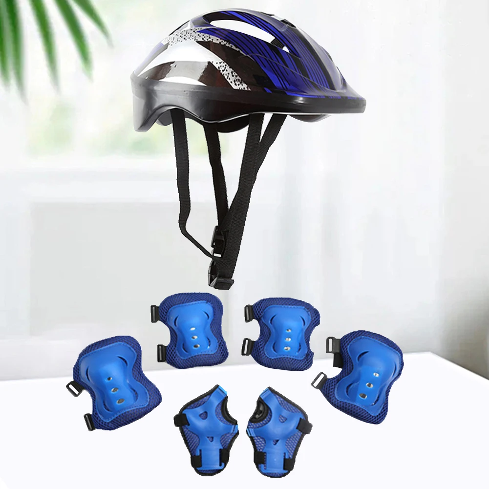 

7Pcs Safety Ride Protection Gear Set Adjustable Kids Safety Skating Helmet Pad Set Breathable 48-55cm for Boys Girls 5-12 Years