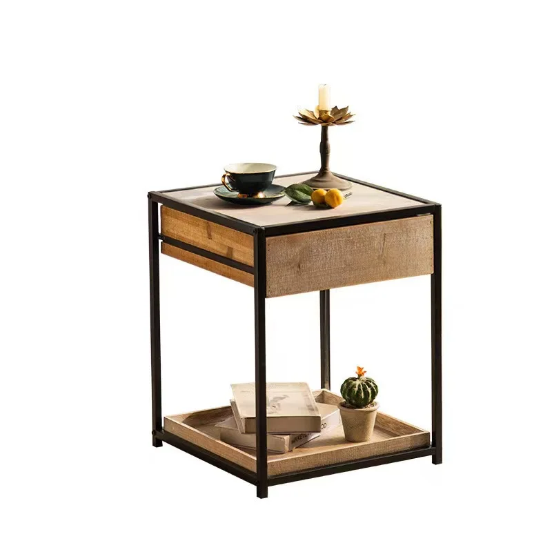 

LH retro coffee table living room sofa side table home multi-functional movable bedroom bedside