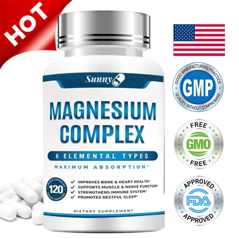 High Absorption Magnesium Complex Capsules - Dietary Supplement for Muscle, Bone, Nerve Health, Non-GMO - 120 Capsules