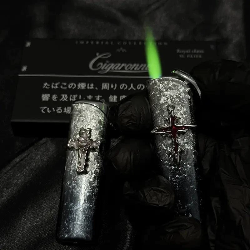 Niche Creative Lighter Ice Flower Gray Gradient Senior Men and Women Gifts Green Flame Pink Cross Smoke Accesoires