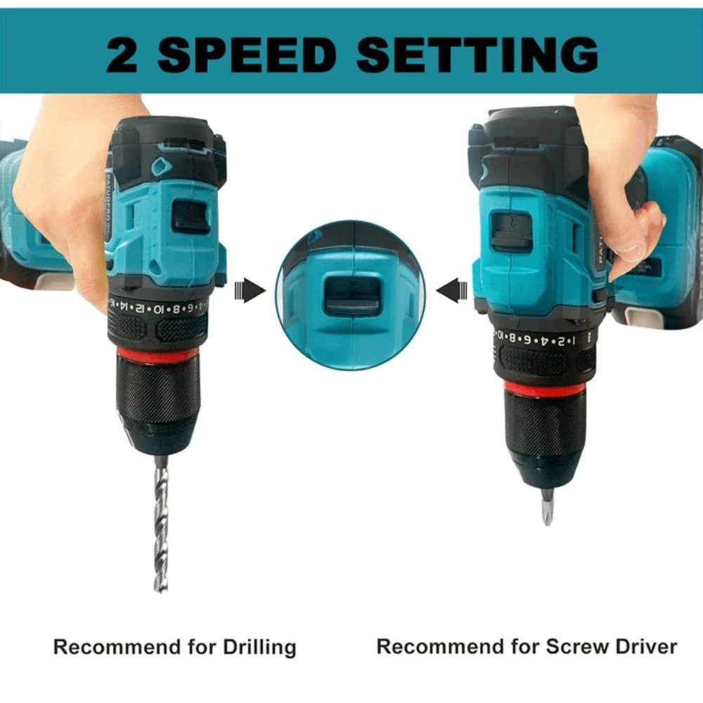 10mm Electric Brushless Drill 2-Speed Self-locking Cordless Drill Screwdriver 60-100Nm Torque Power Tools For Makita 18V Battery