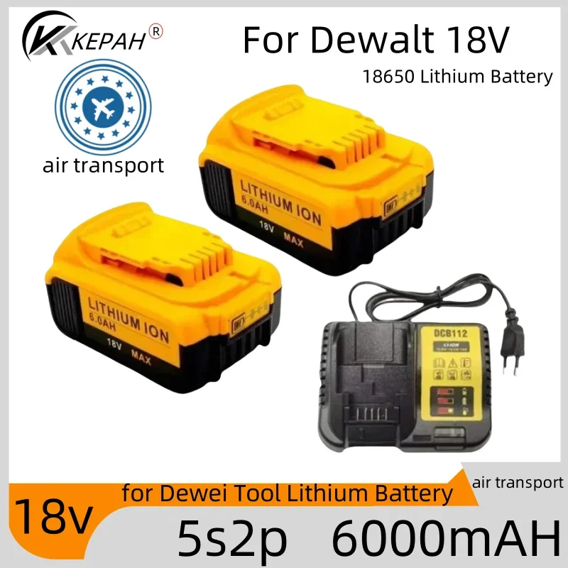 18V 5S2P 6.0AH  18650 Rechargeable lithium-ion battery for dewalt 20v tools, 18V6000mah DCB205 DCB201 DCB203 power supply