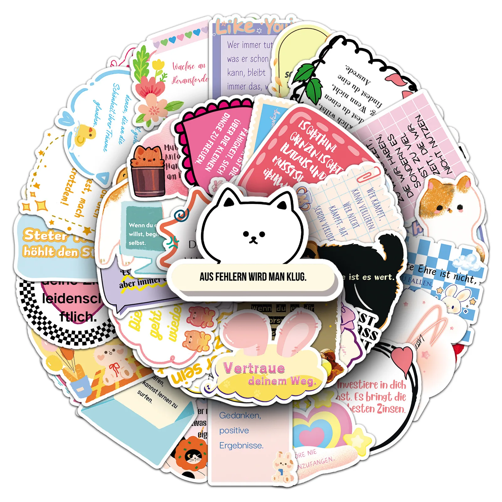 Autocollants de dessin animé avec texte inspirant allemand, 50 pièces, énergie Positive, phrase courte, Graffiti, décoration, bricolage, valise pour ordinateur portable, guitare