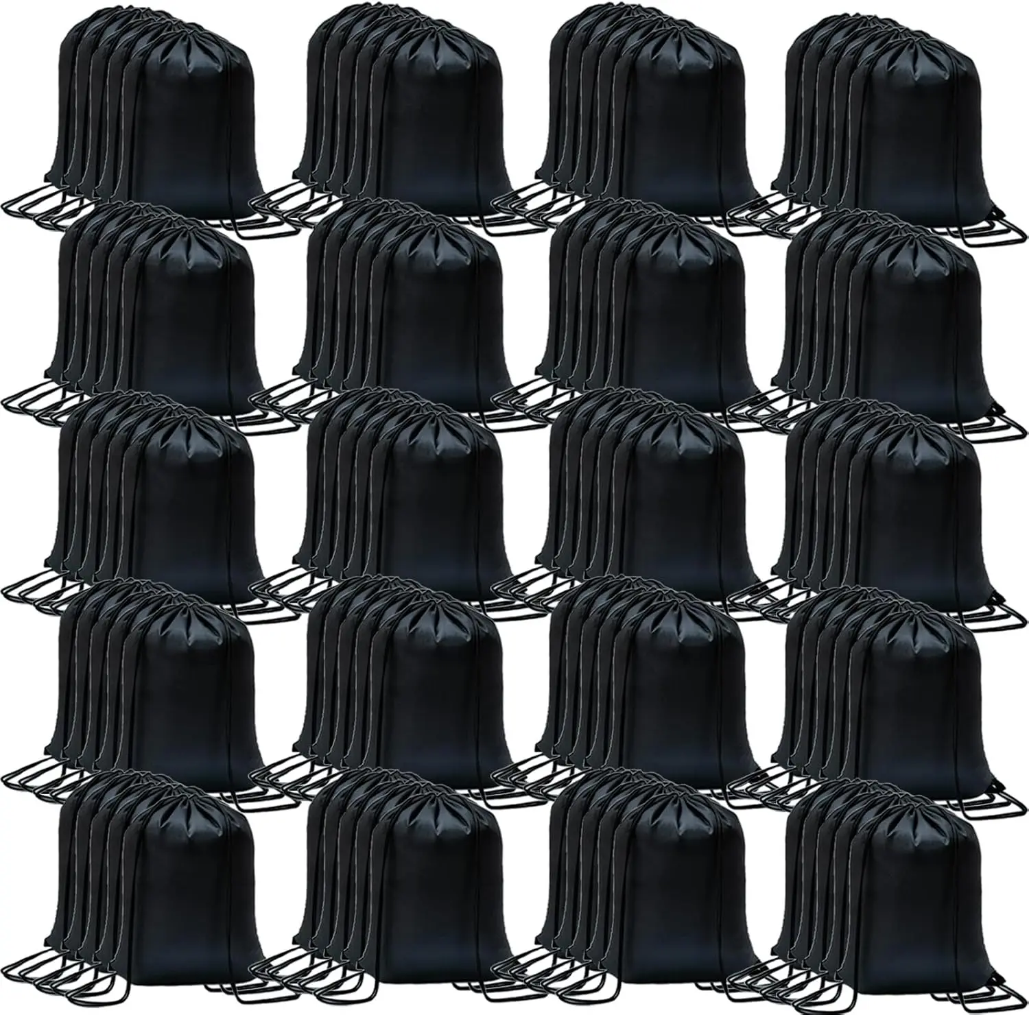 

100 Pack Drawstring Backpack Bulk Cinch Sack for Gym Yoga Shopping Sports Hiking, Black, Heavy Duty 210D Polyester