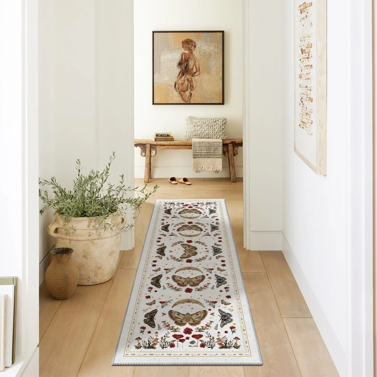 

Runner Rug Non-slip Soft Machine Washable Easy To Fold Floor Mat White Butterfly Corridor Carpet Long Size Home Decoration Mats