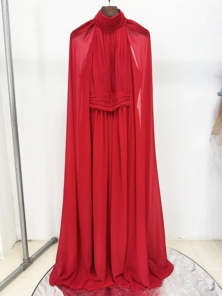 

HIGH STREET Newest Fashion 2025 Designer Party Vestido Women's Drifting Sleeves Chiffon pleated Holiday Long Dress