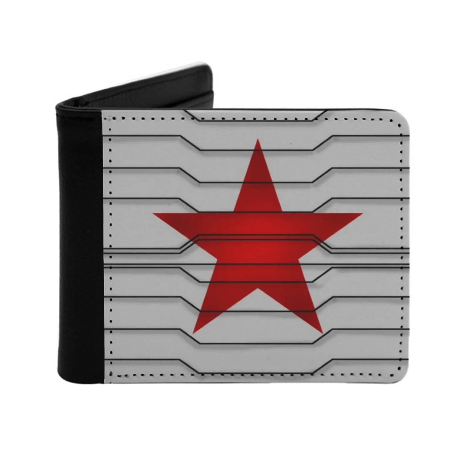 Men Leather Wallet Credit Card/Id Holders Inserts Money Bag Male Short Purses Star Red Metal Arm Bucky Barnes Stan Steve Rogers