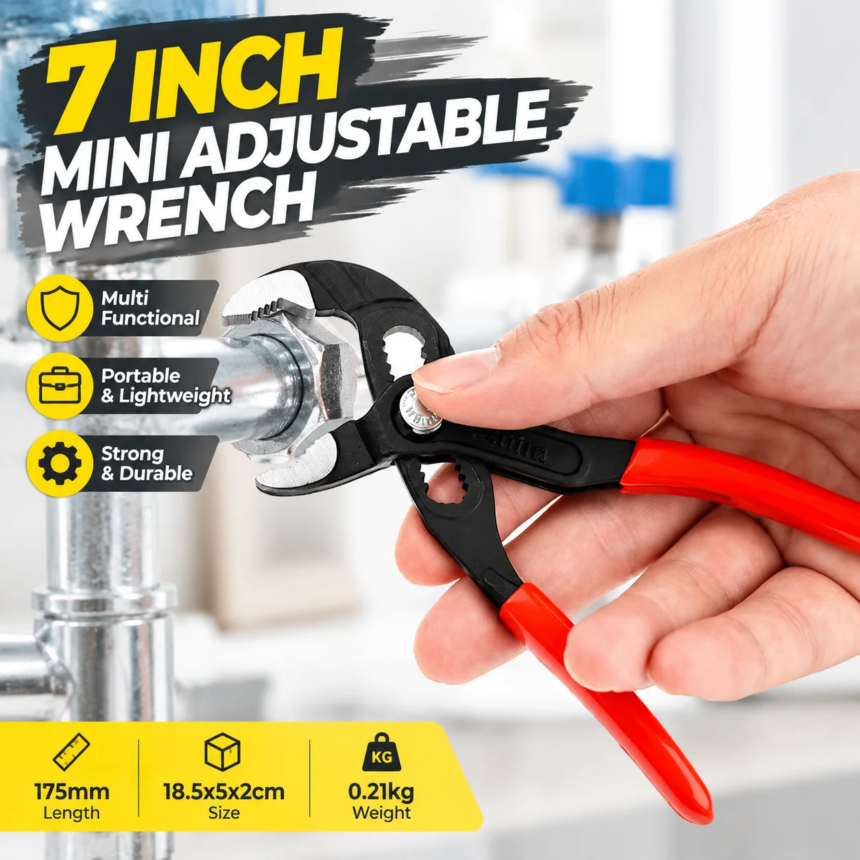 7 Inch Mini Adjustable Crescent Wrench Portable Tube Pliers Multi Functional Mobile Pump Clamp 175mm 18.5x5x2cm 0.21kg
