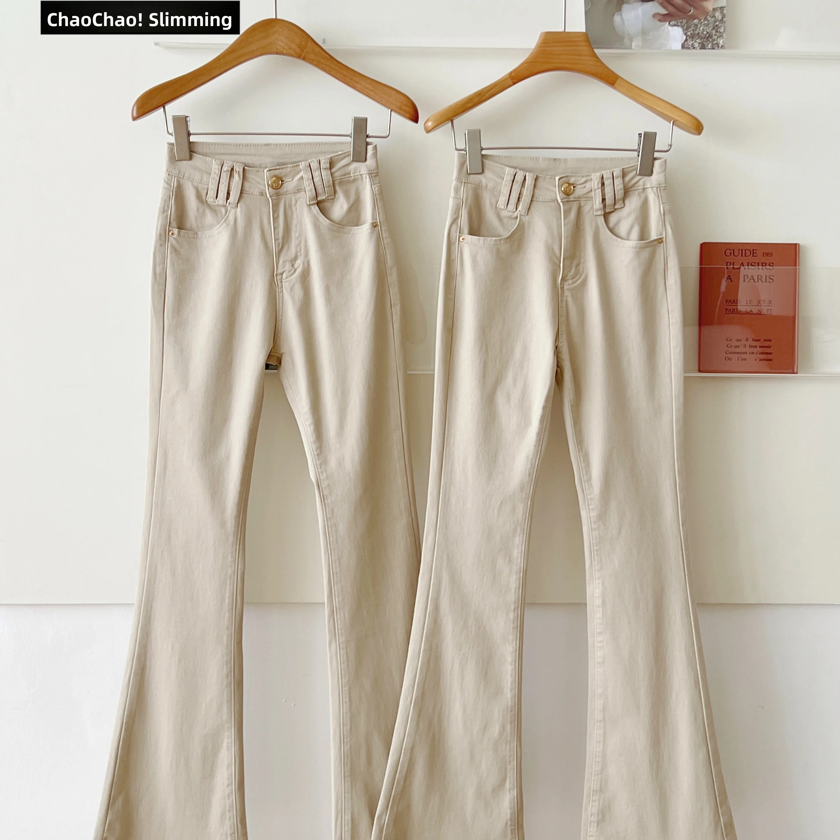 

Retro Metal Button Bell Bot Jeans Women's Slimming Flared Pants Korean Sle Cotton Stretch Denim High Waist Long Trousers