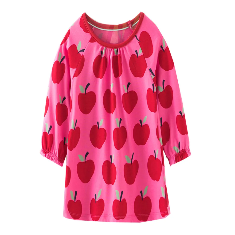 

Jumping Meters New Arrival Apples Print Princess Party Dresses Autumn Spring Girls Cotton Costume Hot Selling Baby Birthday Wear