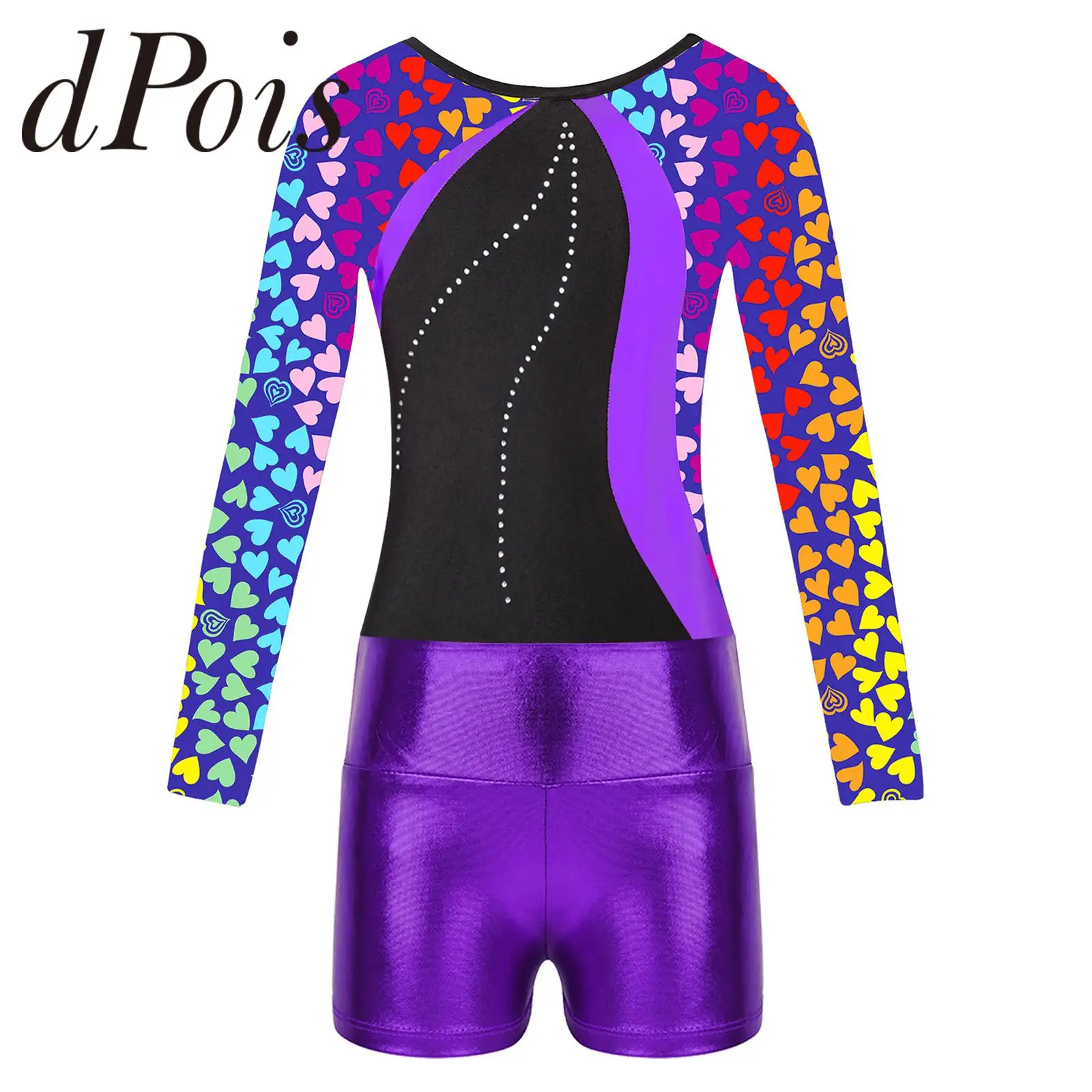 Children Long Sleeve Printed Ballet Tutu Gymnastics Leotard + Metallic Shorts Skating Jumpsuit for Girls Kids Dancewear Sets