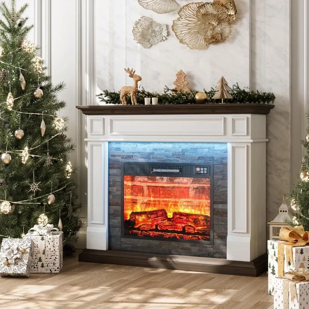 

Portable Freestanding Wood Stove Heater, Realistic 3D Dancing Flame Effect and Stacked Stone Surround.