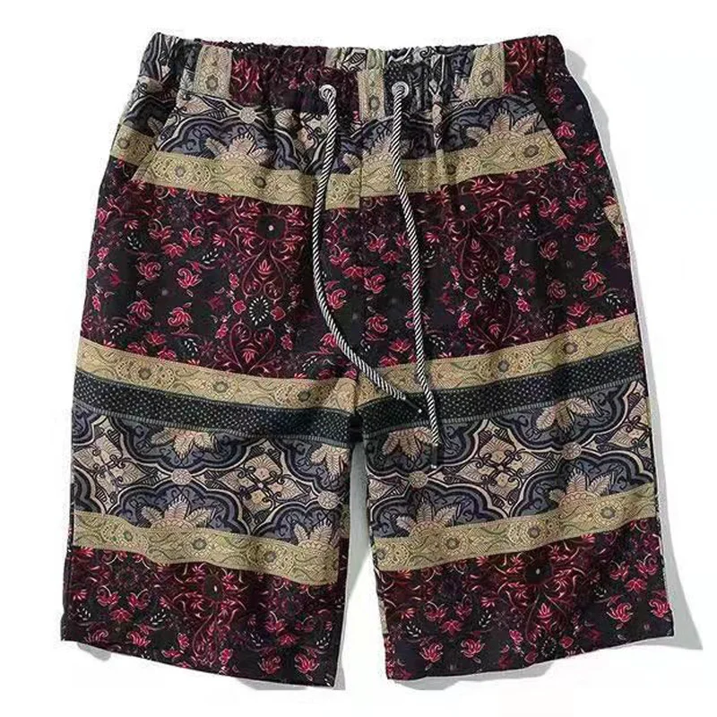 

Plus Size XL-9XL Summer Print Board Shorts Men Elastic Waist Cotton Linen Beach 2023 Casual Oversize Sports Pants