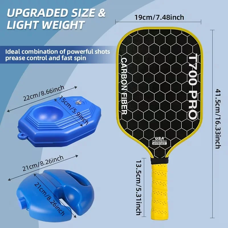 T700 Carbon Fiber Pickleball Paddle Set | 2 Paddles, Carry Bag, Blue Rebound Trainer & Tethered Pickleball image 4