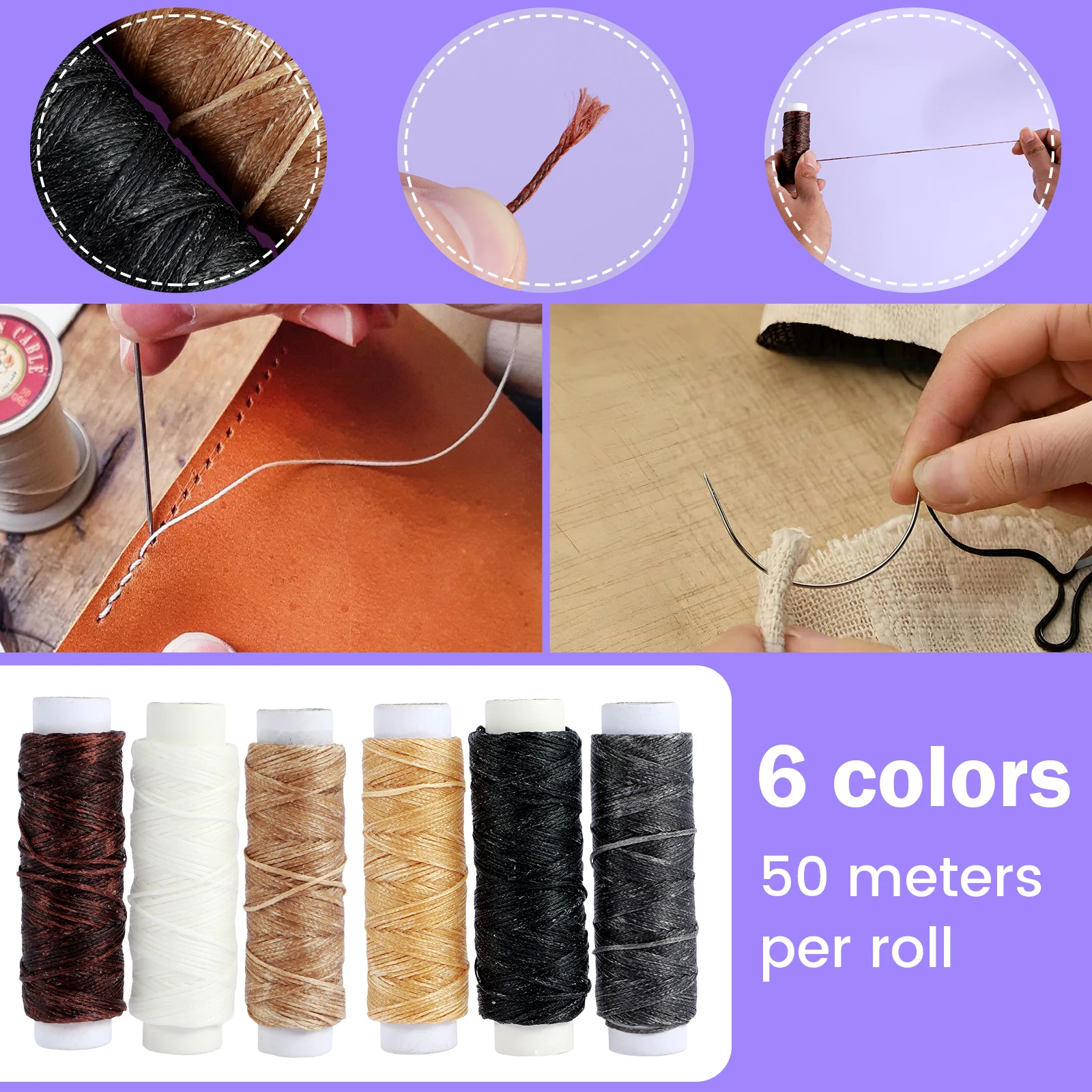 49pcs/set Bookbinding Tools, Wood Handle Awl Large-Eye Needles Binder Clips Handmade DIY Bookbinding Crafts and Sewing Supplies