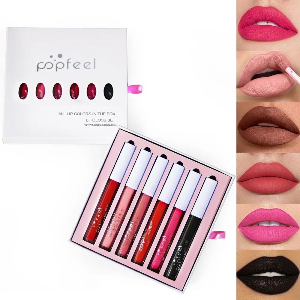 POPFEEL 6-Piece Matte Waterproof Lip Gloss Set Suitable For Outdoor Gatherings