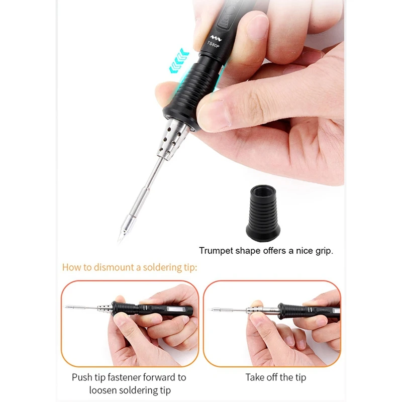 MINIWARE Solder pintar TS80P, alat perbaikan Digital las listrik, stasiun Solder PD QC Cautin