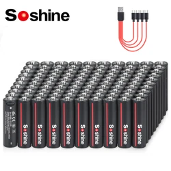 Soshine 1.5V USB 3500mWh Li-ion Rechargeable Batteries AA USB Lithium Battery with 4-in-1 USB Cable for Remote Control Mouse Toy