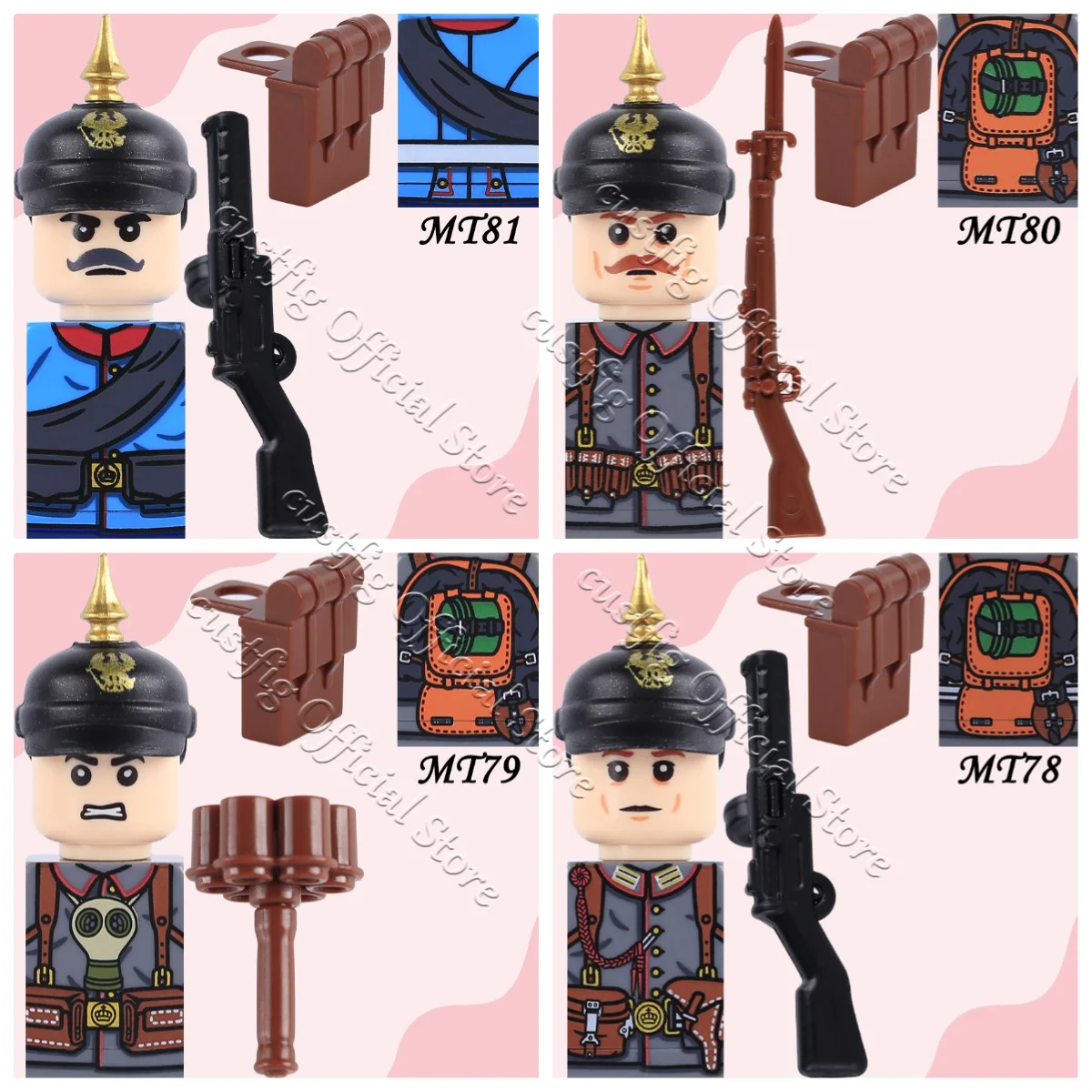 MOC Militär Armee Soldaten Figuren Zubehör Bausteine Infanterie Deutsche Preußische Tarnfarben Krieger Gewehr Bausteine Jungen Spielzeug Geschenk