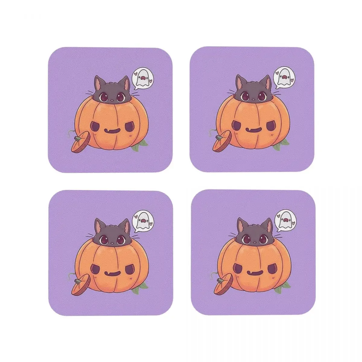 Pumpkin Kitty - Original Gray Coasters Kitchen Placemats Waterproof Insulation Cup Coffee Mats For Home Tableware Pads Set of 4