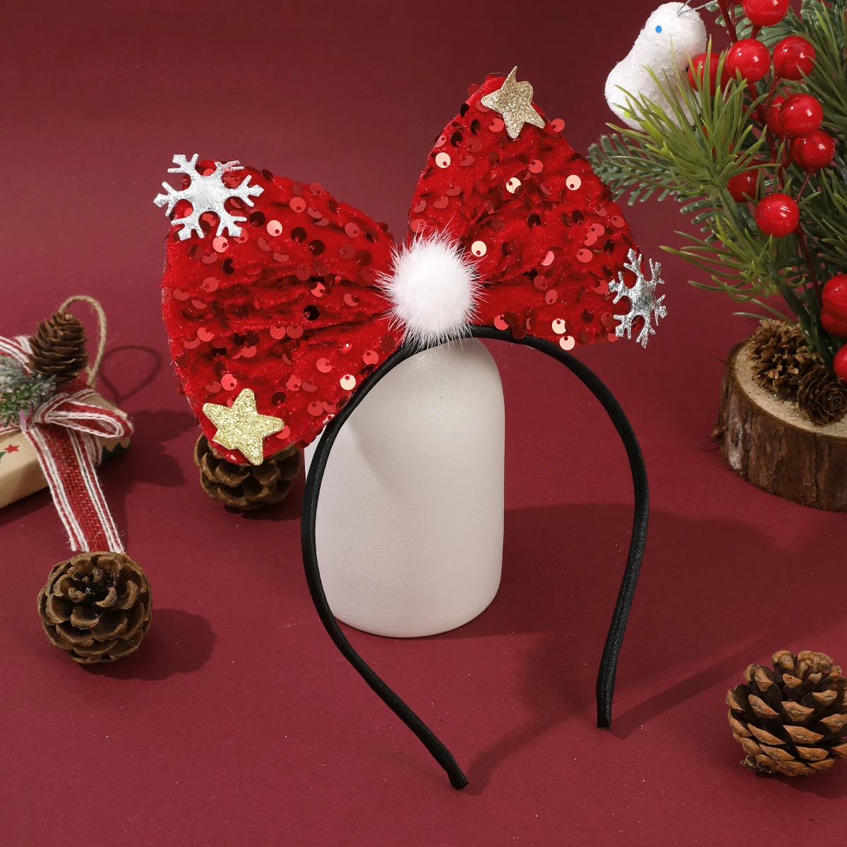 AWAYTR عيد الميلاد الأحمر الكبير القوس عصابات الشعر النساء الحلو رباط شعر الفتيات إكسسوارات الشعر عطلة عصابات الرأس الطرف غطاء الرأس